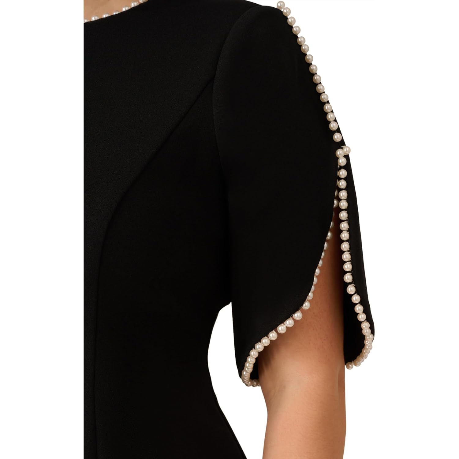 Adrianna Papell Women's Knit Crepe Pearl Midi Dress | Knee Length Cocktail Dress with Pearl Trim & Tailored Fit
