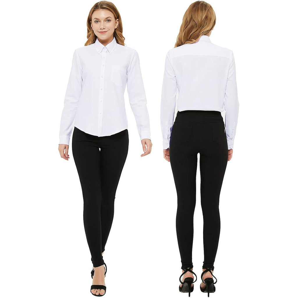 Button Down Shirt Women Long Sleeve Blouse Oxford Shirt Classic-Fit Cotton Tops Wrinkle Resistant (2Xs-3Xl)