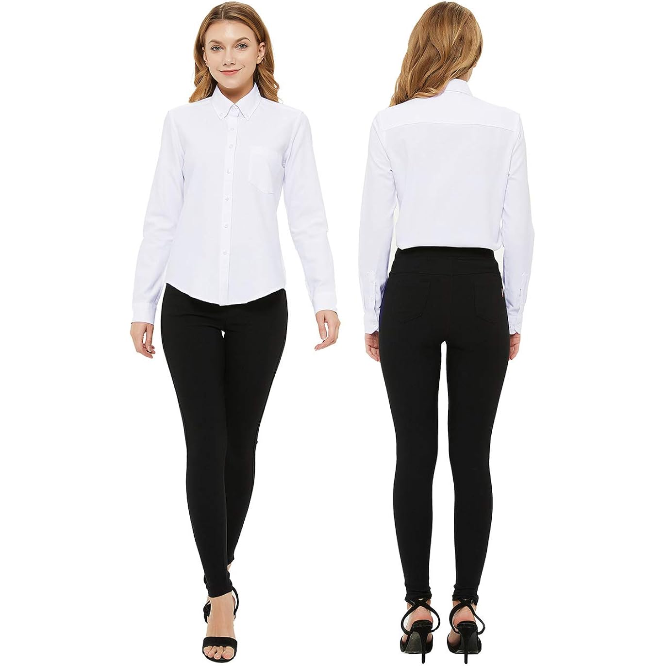 Button Down Shirt Women Long Sleeve Blouse Oxford Shirt Classic-Fit Cotton Tops Wrinkle Resistant (2Xs-3Xl)