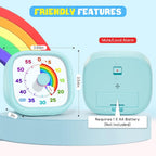 Visual Timer For Kids - 60 Minute Pomodoro Timers For Classroom Kitchen Office, Countdown Kids Timer Clock With Rainbow Disk, Desk Time Management Tool For Toddler With Silent Operation, Blue