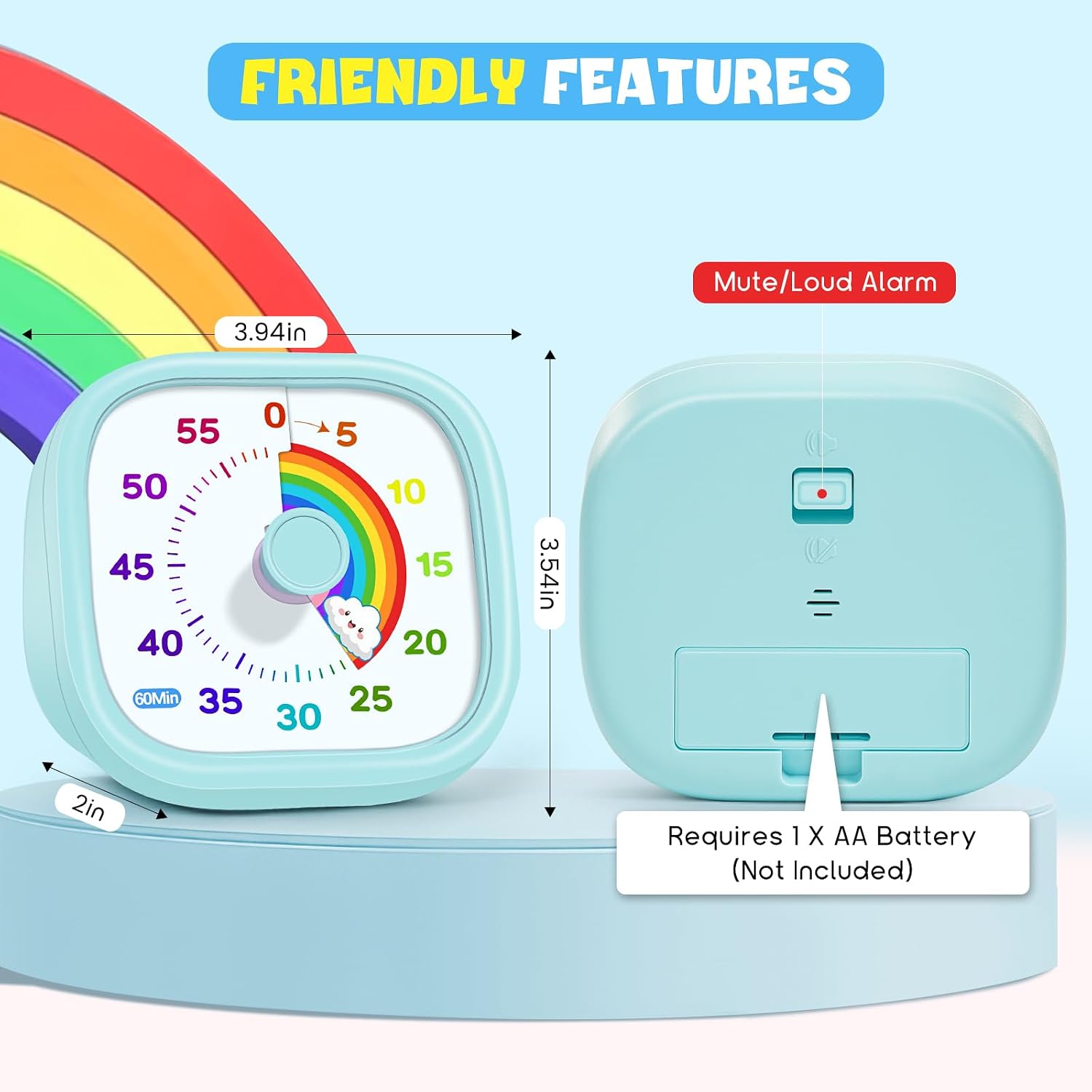 Visual Timer For Kids - 60 Minute Pomodoro Timers For Classroom Kitchen Office, Countdown Kids Timer Clock With Rainbow Disk, Desk Time Management Tool For Toddler With Silent Operation, Blue