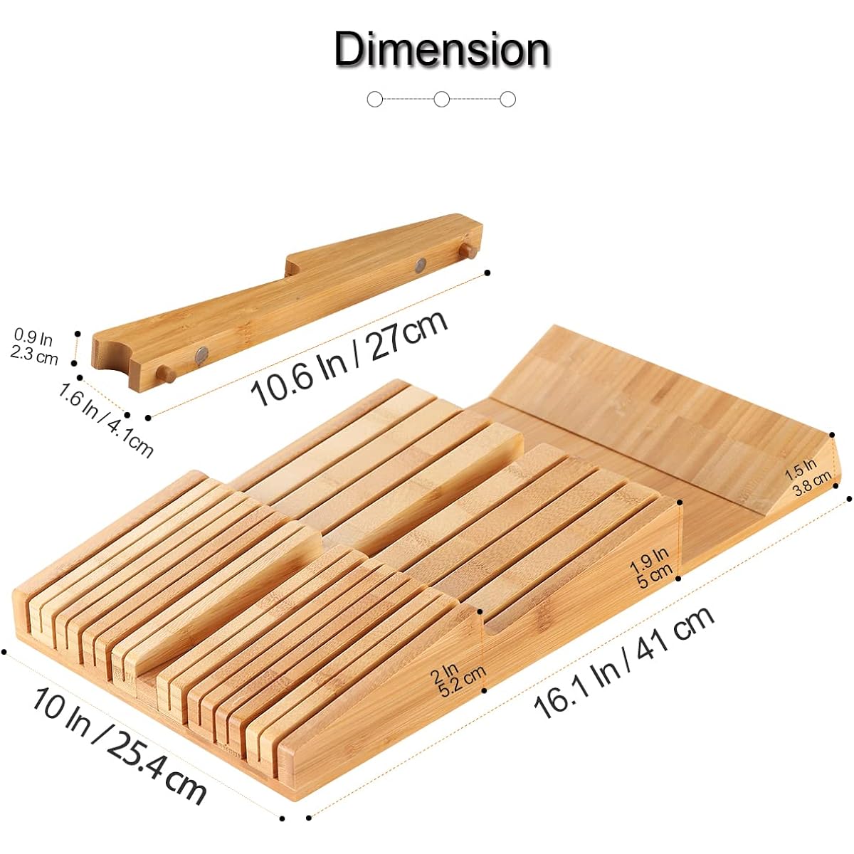 NIUXX Bamboo In-Drawer Knife Block Set for 16 Knives(Not Included), Large Kitchen Detachable Washable Cutlery Slot Organizer Storage Holder for Sharpening Steel and Cutter