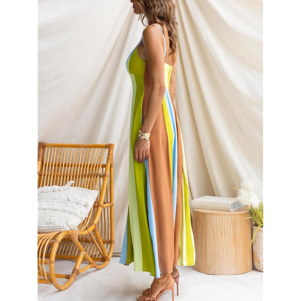 Women'S 2026 Fashion Striped Dress Sleeveless Chest Wrap Backless Halter High Waist Beach Vacation Dress