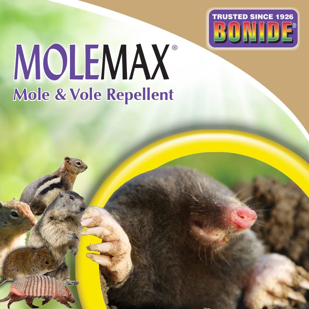 Bonide Molemax Mole & Vole Repellent Granules, 10 Lbs. Ready-To-Use, Outdoor Lawn & Garden Mole Control, People & Pet Safe | Ready-To-Use, Outdoor Lawn & Garden Mole Control, People & Pet Safe