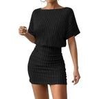 Women Summer Casual Dress 2026 Short Sleeve Sexy Ribbed Knit Party Club Mini Dress