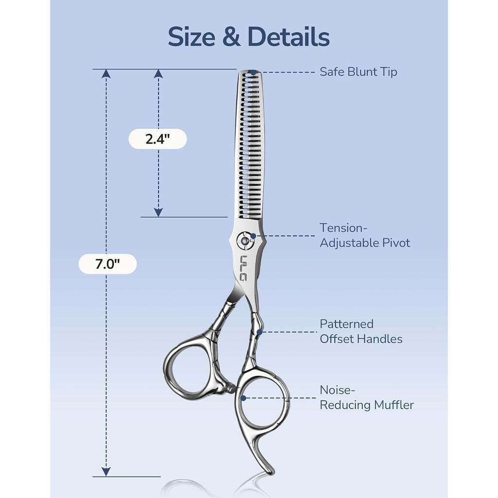 Ulg Professional Hair Thinning Scissors 6.5" Japanese Stainless Steel Hand-Honed Salon Barber Scissors For Stylist & Home Use, Texturizing Shears, Ergonomic Design With Patterned Handles