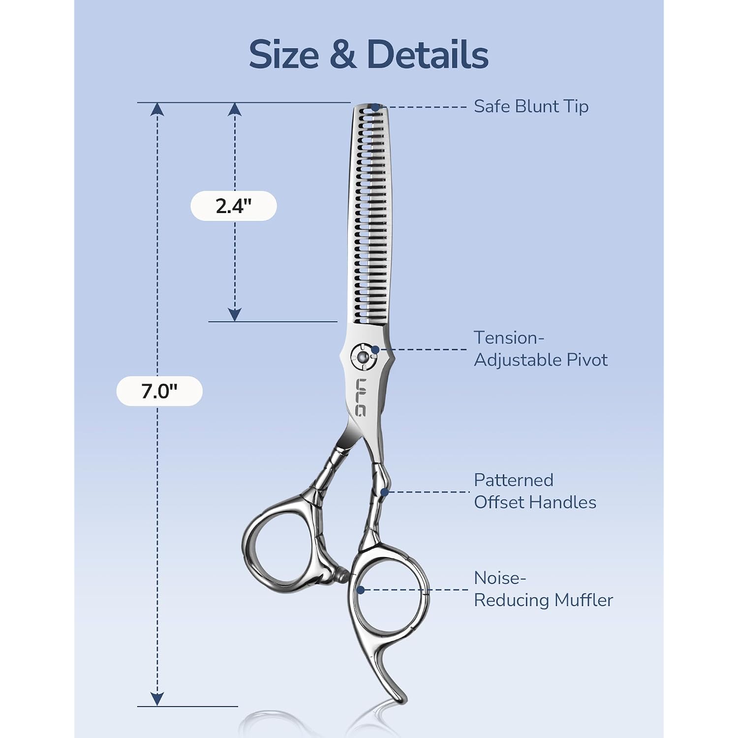 Ulg Professional Hair Thinning Scissors 6.5" Japanese Stainless Steel Hand-Honed Salon Barber Scissors For Stylist & Home Use, Texturizing Shears, Ergonomic Design With Patterned Handles