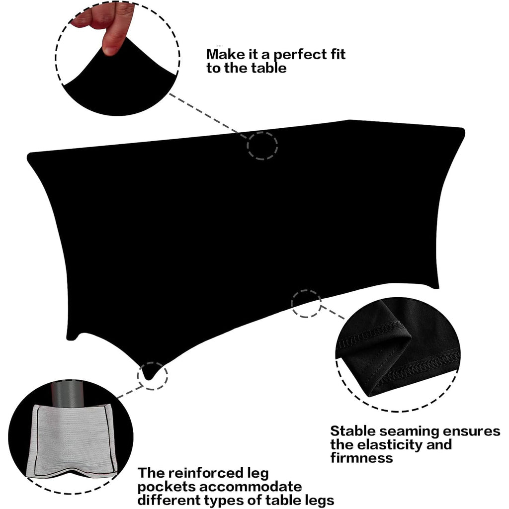 IVAPUPU 2 Pack 6FT Table Cloth for Rectangular Fitted Events Stretch Black Table Covers Washable Spandex Tablecloth Protector for Party, Wedding, Cocktail, Banquet, Festival