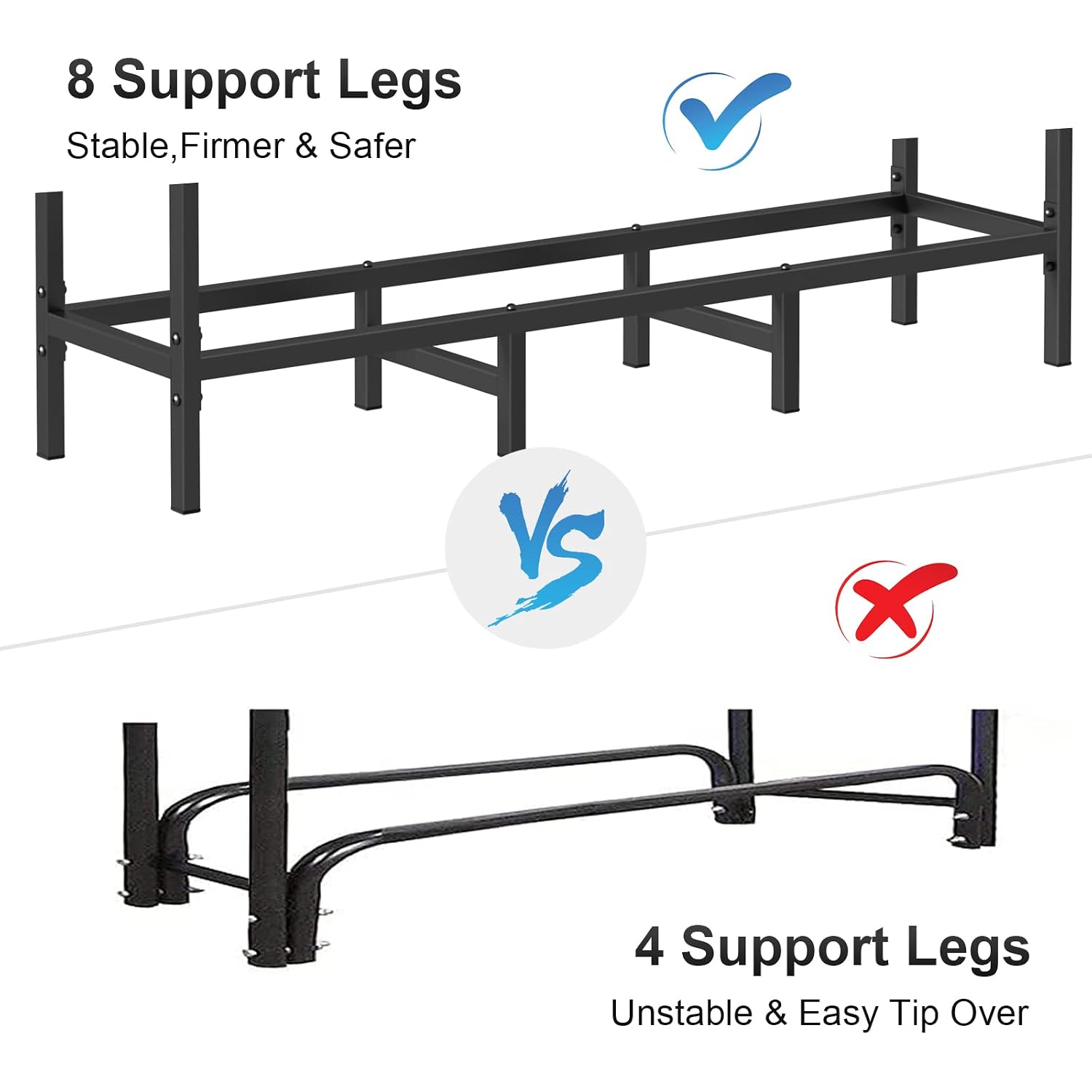 4Ft Firewood Rack Holder For Fireplace, Adjustable Log Stand For Storage | Indoor/Outdoor, 8 Legs, Black, Heavy Duty Log Stand, For Patio, Weather-Resistant Tubular Stee, Easy Assembly