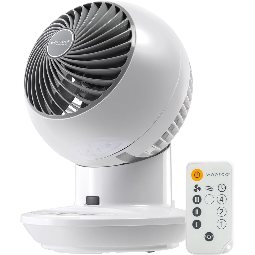 Iris Usa Woozoo Air Circulator Fan With Remote, 3 Speeds, Quiet Fan, White | 52Ft Max Air Distance, 90° Adjustable Tilt