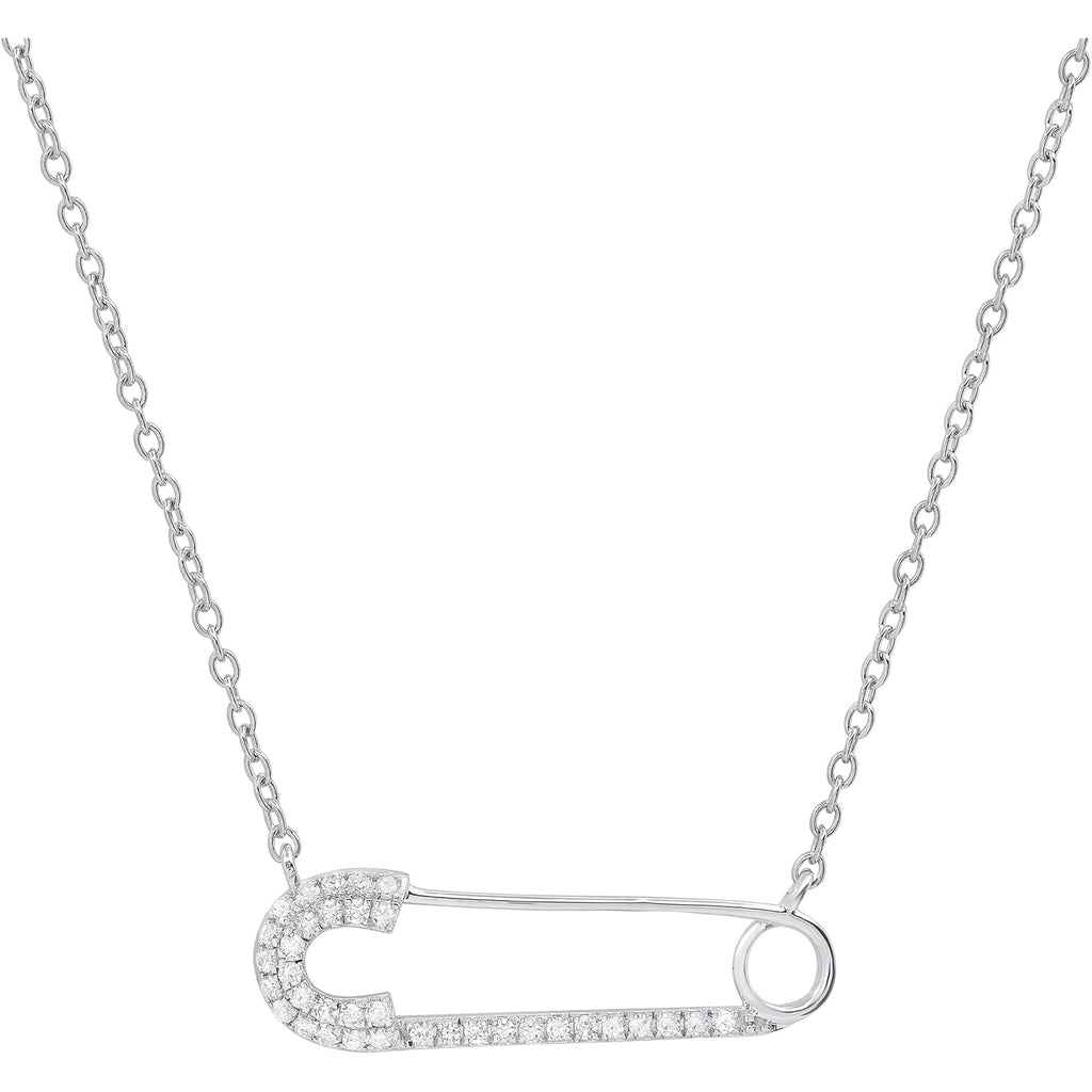 Dazzlingrock Collection Round Natural Diamond or Gemstone Horizontal Safety Pin Pendant for Women with 18 Inch Silver Chain, in Real Solid Gold & 925 Sterling Silver