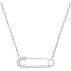 Dazzlingrock Collection Round Natural Diamond or Gemstone Horizontal Safety Pin Pendant for Women with 18 Inch Silver Chain, in Real Solid Gold & 925 Sterling Silver