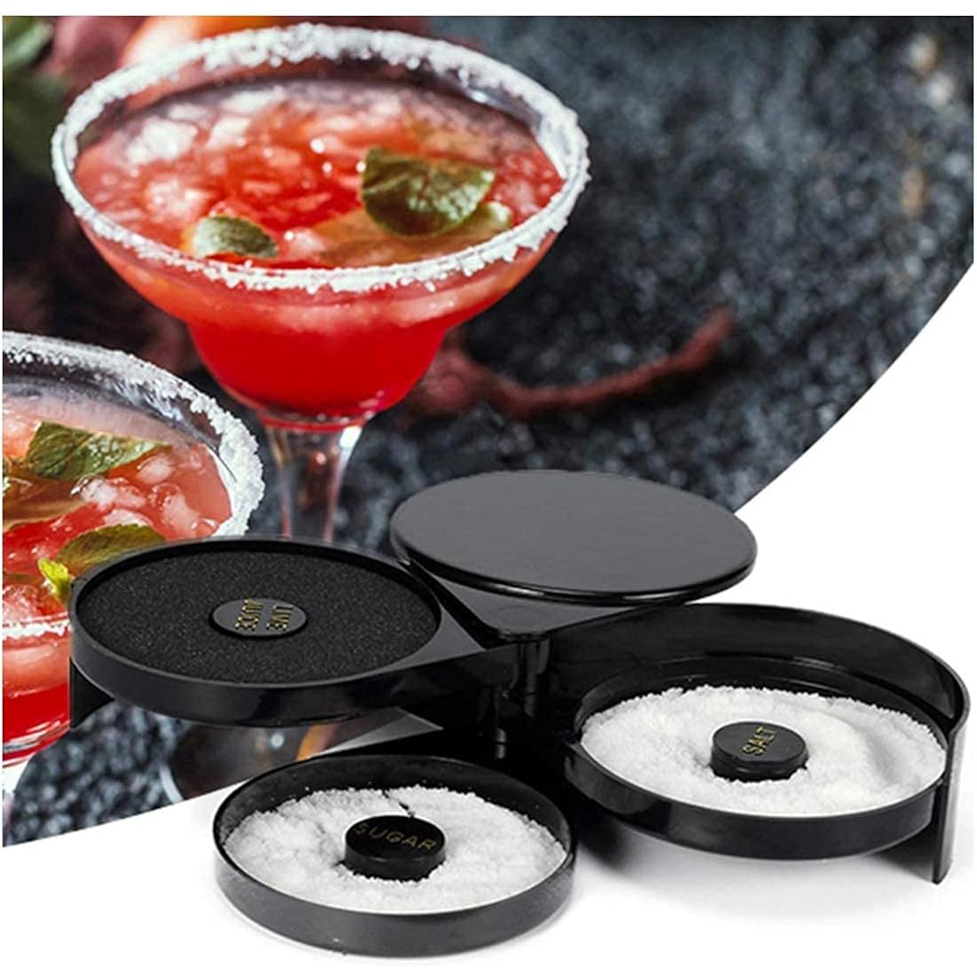 1 Pack 3 Tier Bar Glass Rimmer for Margarita and Cocktail, Bartender Tool,Salt Box Spice Container