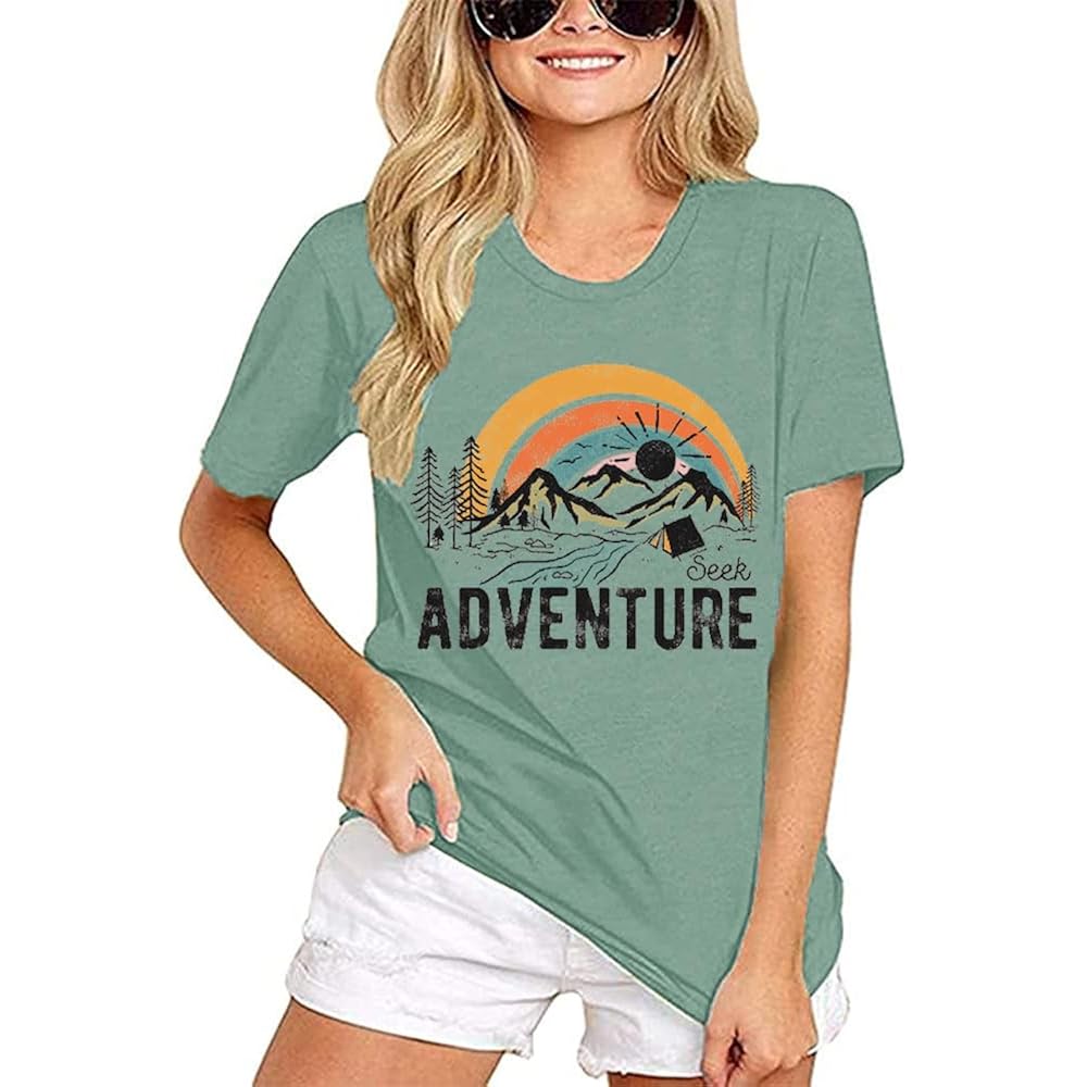Women Mountain Adventure Workout Tanks Hiking Camping Graphic Athletic Sleeveless Funny Tee Tops C-bean Green