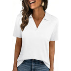 Unclecat Womens Polo Shirts Short Sleeve V Neck Business Casual Collared Tops Summer Dressy Blouses