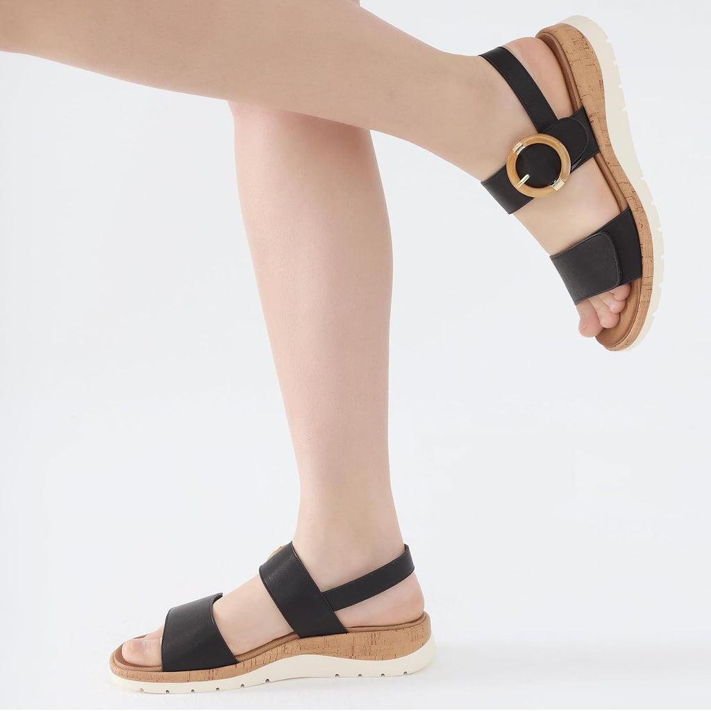 Ubfen Womens Low Wedge Walking Sandals With Arch Support | Open Toe Sandals Adjustable Instep And Ankle Straps For Summer Everyday Outfits, Travel,Vacation