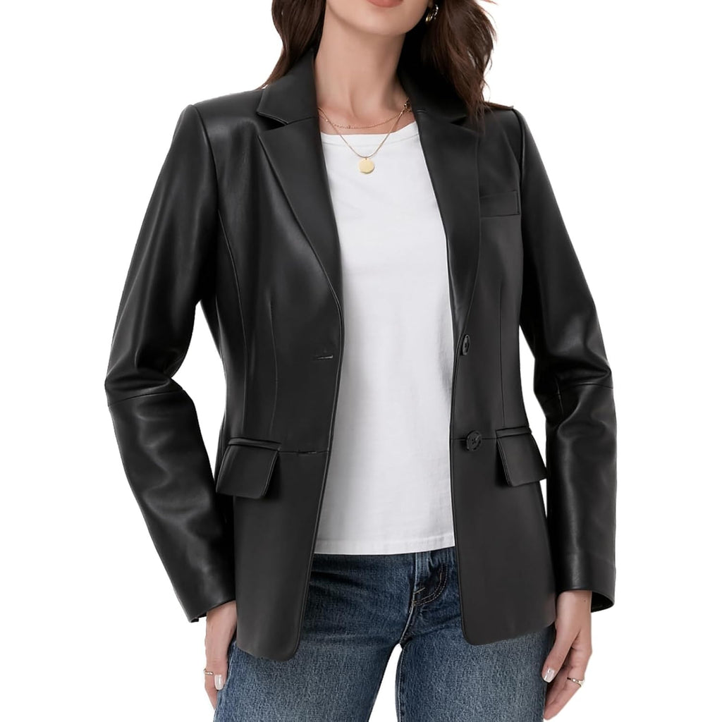 Casual Leather Jacket Women,Lambskin Leather Blazer,Versatile Outfits