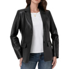 Casual Leather Jacket Women,Lambskin Leather Blazer,Versatile Outfits