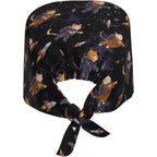 Van Gogh-Style Black Cat Working Cap, Scrub Cap With Sweatband, Adjustable Tie Back Hat Breathable Headgear For Women/Men