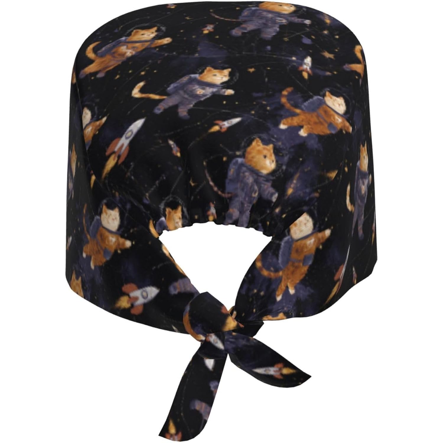 Van Gogh-Style Black Cat Working Cap, Scrub Cap With Sweatband, Adjustable Tie Back Hat Breathable Headgear For Women/Men