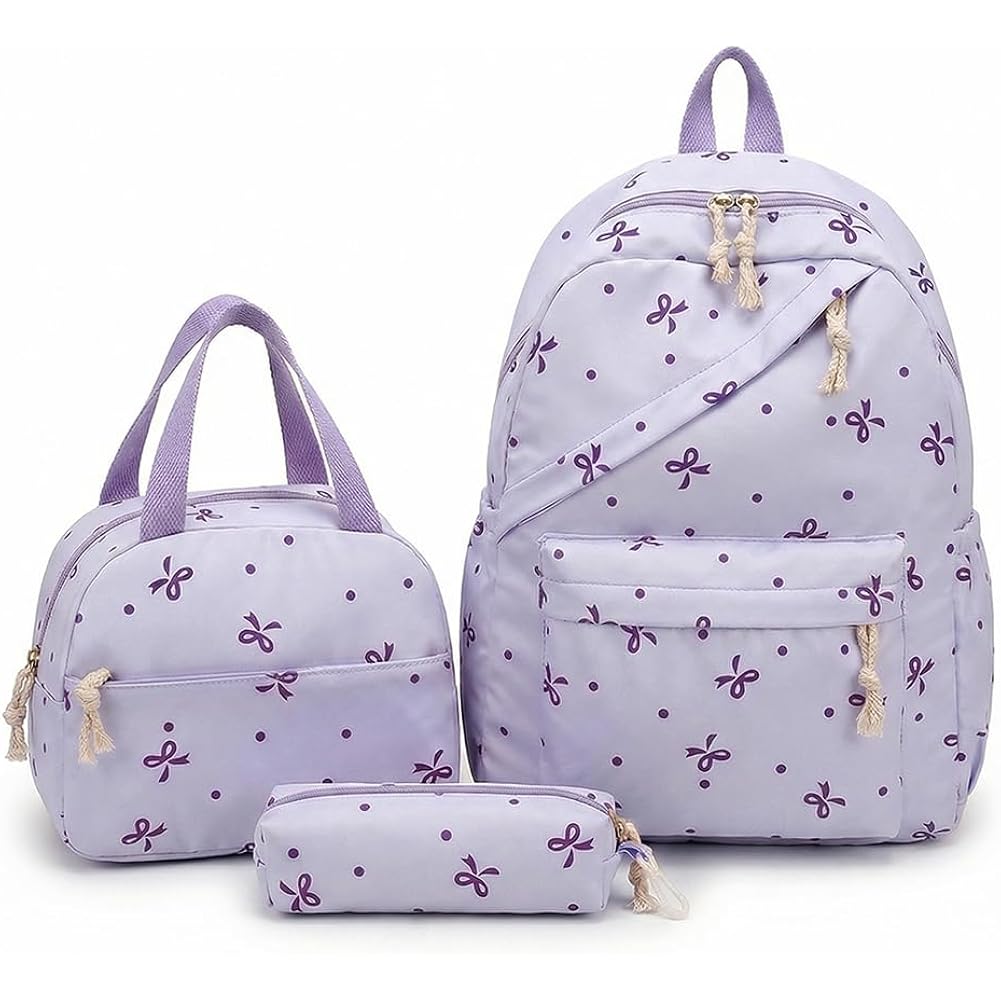 Crossbody Backpack With Bow, Travel And Campus Style Backpack For Women, Elegant Purple
