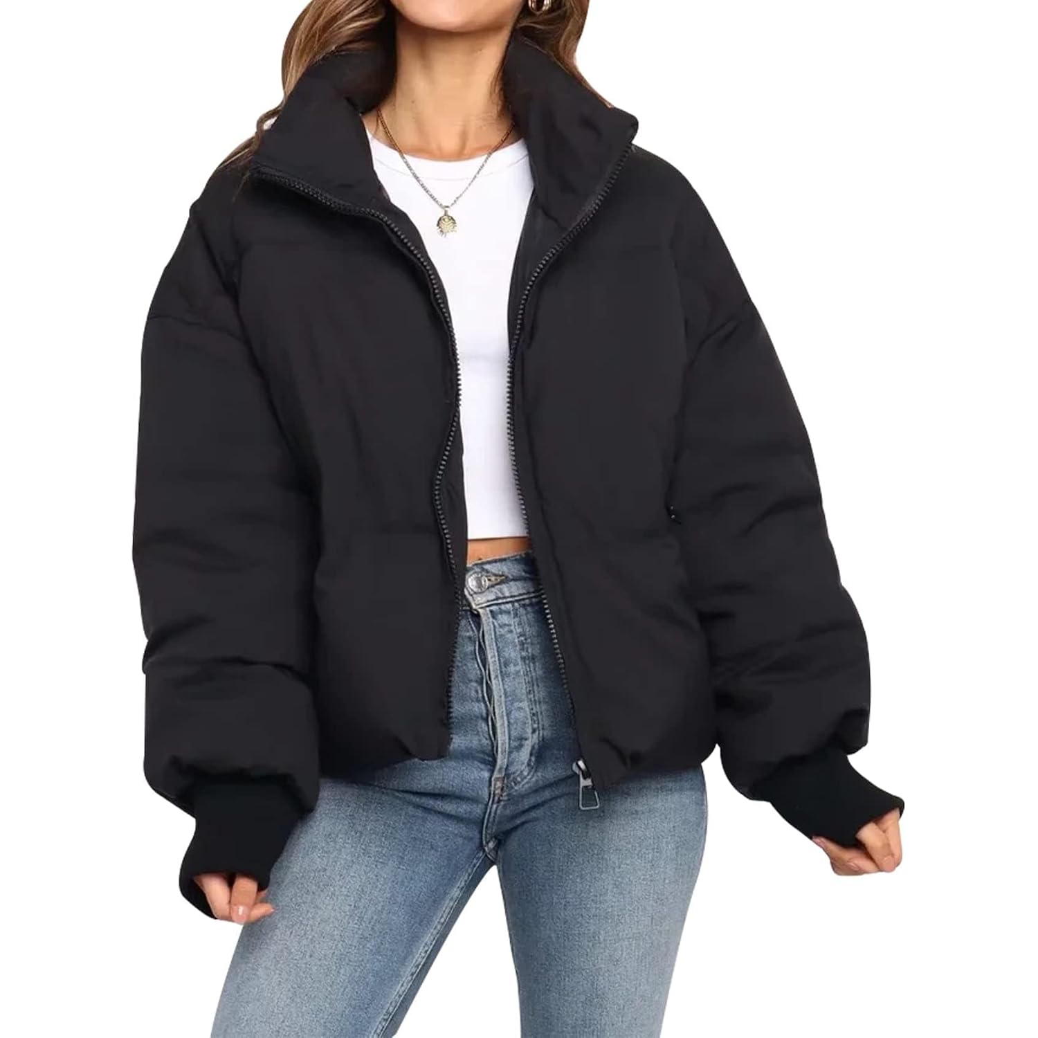 Gihuo Women’S Winter Cropped Puffer Jacket Coat Short Warm Quilted Jacket 2026