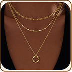 Poxtex Layered Gold Necklaces for Women, Stackable Dainty 14K Gold Silver Plated Trendy Simple Heart Diamond Cross Bow Circle Pendant Paperclip Choker Dot Chain Necklace,Jewelry Set Gifts for Women