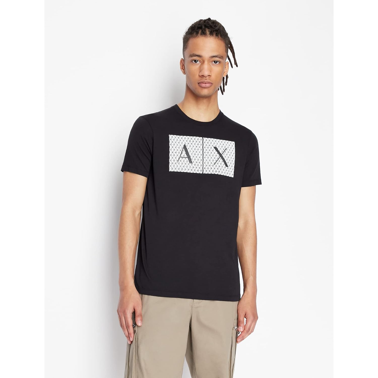 Armani Exchange Men'S Crew Neck Logo Tee T Shirt Grid Logo