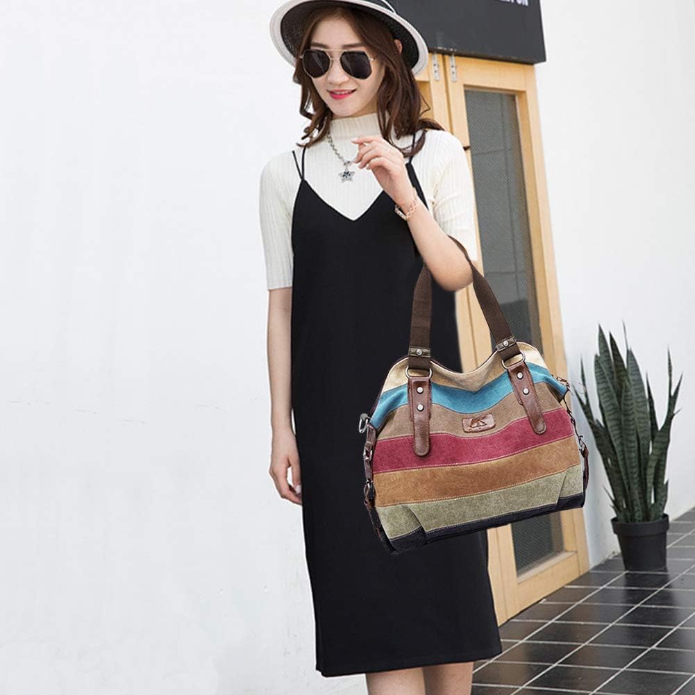 Canvas Handbag Multi-Color Striped Lattice Cross Body Shoulder Purse Bag Tote-Handbag for Women | Striped, Lattice, Shoulder, Purse, Bag, Striped