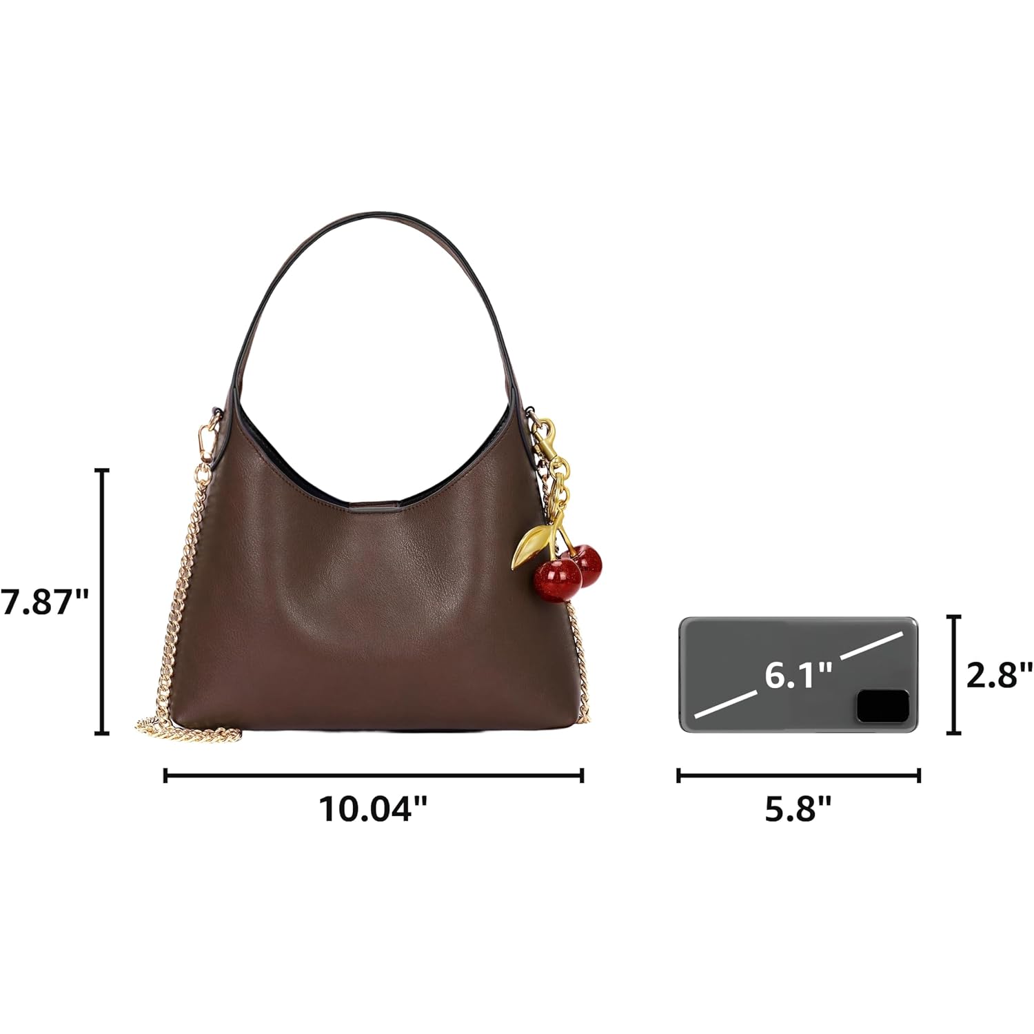 Small Hobo Bags For Women Cherry Shoulder Bag Purse Faux Leather Tote Handbag Trendy Chain Crossbody Bag