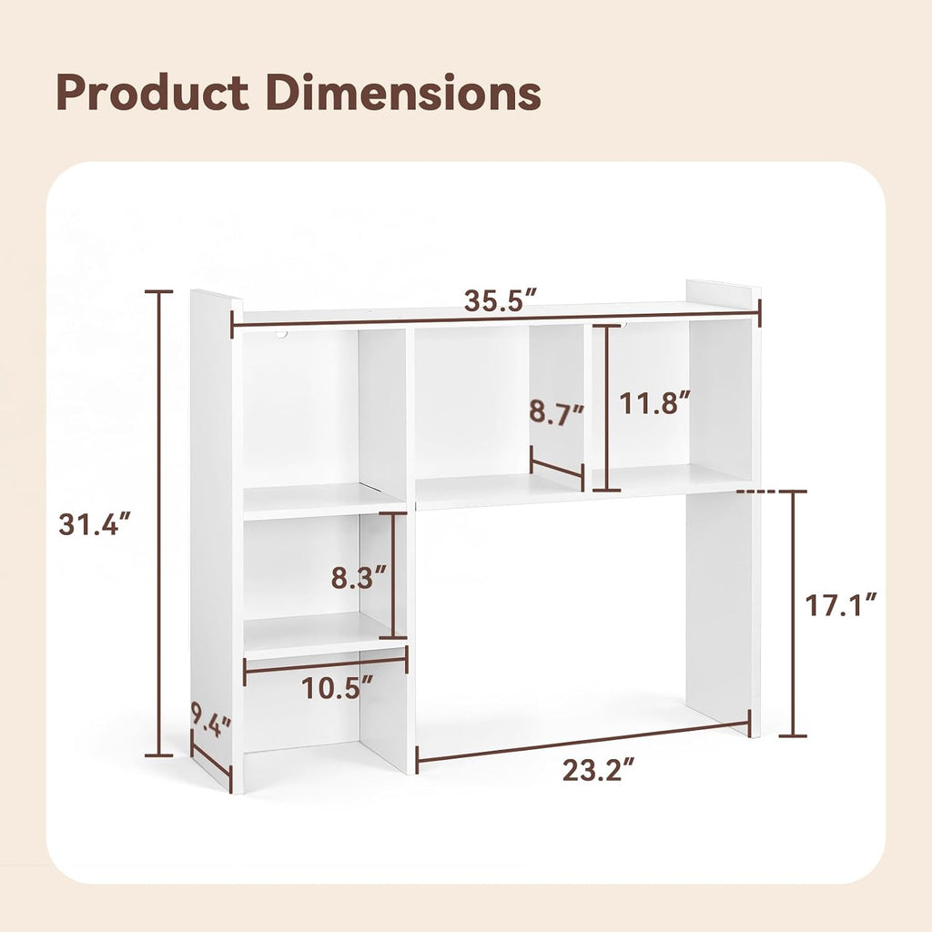 Oook White Desk Hutch, Dorm Organizers And Storage, Desktop Bookshelf With 5 Shelves, 3-Tier Wooden Desktop Organizer, Computer Desk With Hutch For Office Dorm Home