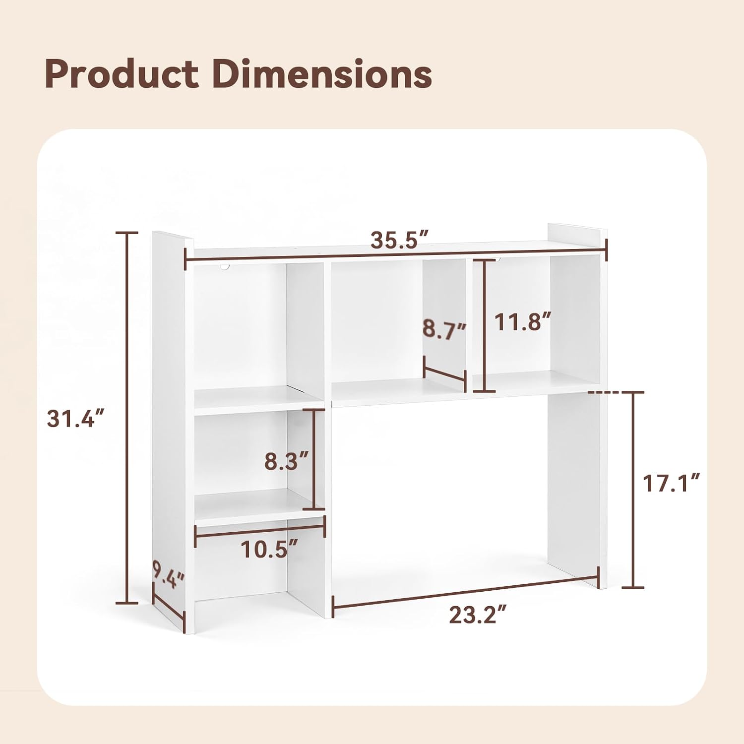 Oook White Desk Hutch, Dorm Organizers And Storage, Desktop Bookshelf With 5 Shelves, 3-Tier Wooden Desktop Organizer, Computer Desk With Hutch For Office Dorm Home