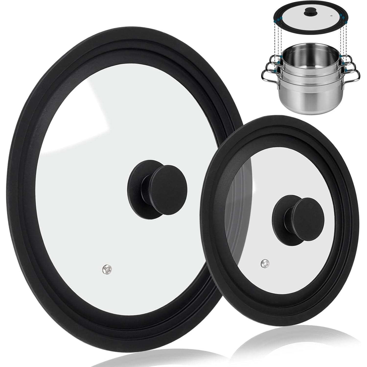 Universal Lid For Pots Pans And Skillets, 2 Pack Pan Cover Fit 7", 8" 9" & 10", 11", 12" Diameter Cookware, Silicone Replacement Pan Lid Pot Lids For Frying Pans, Cast Iron,Tempered Glass Lid