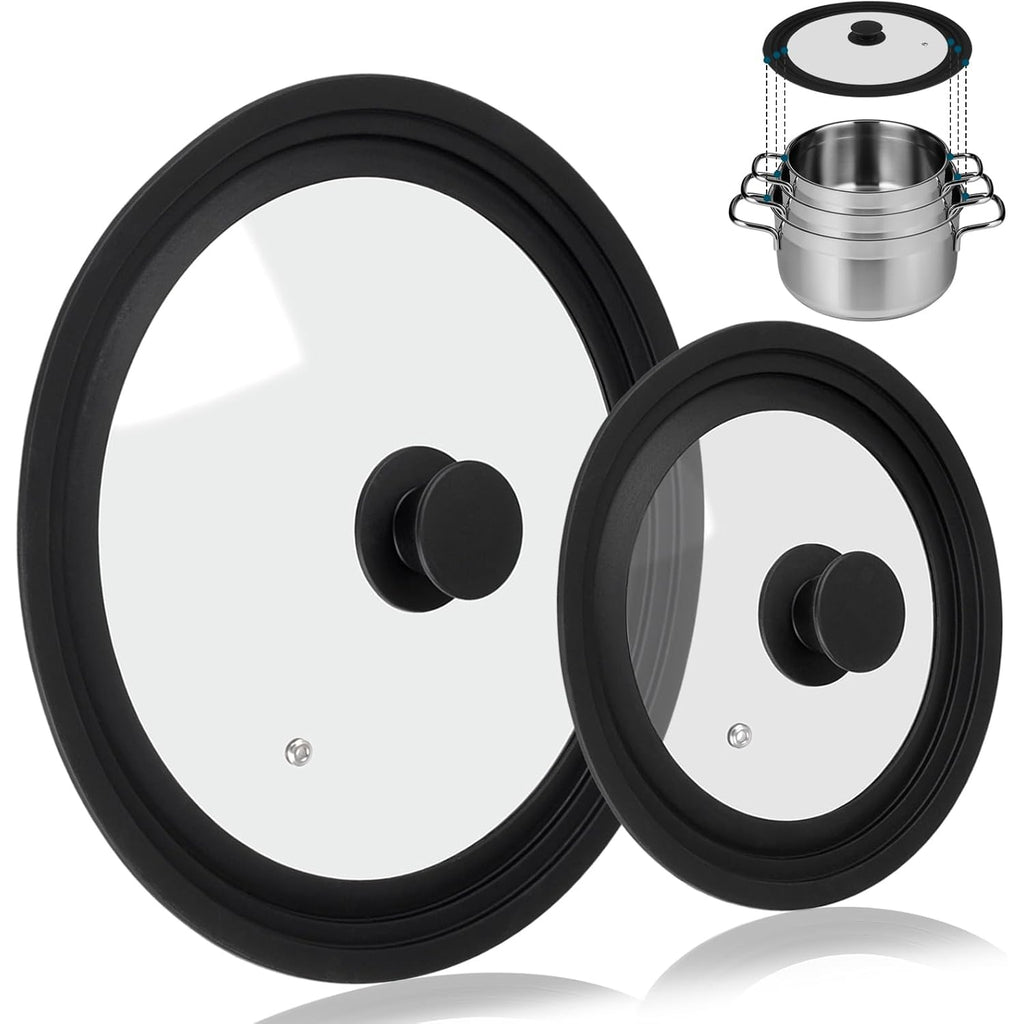 Universal Lid For Pots Pans And Skillets, 2 Pack Pan Cover Fit 7", 8" 9" & 10", 11", 12" Diameter Cookware, Silicone Replacement Pan Lid Pot Lids For Frying Pans, Cast Iron,Tempered Glass Lid