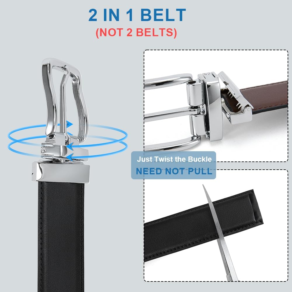 Reversible Leather Belt For Men 1.25" - Dual Sided Dress And Casual Belt, Trim To Fit, 2 Styles In One Belt