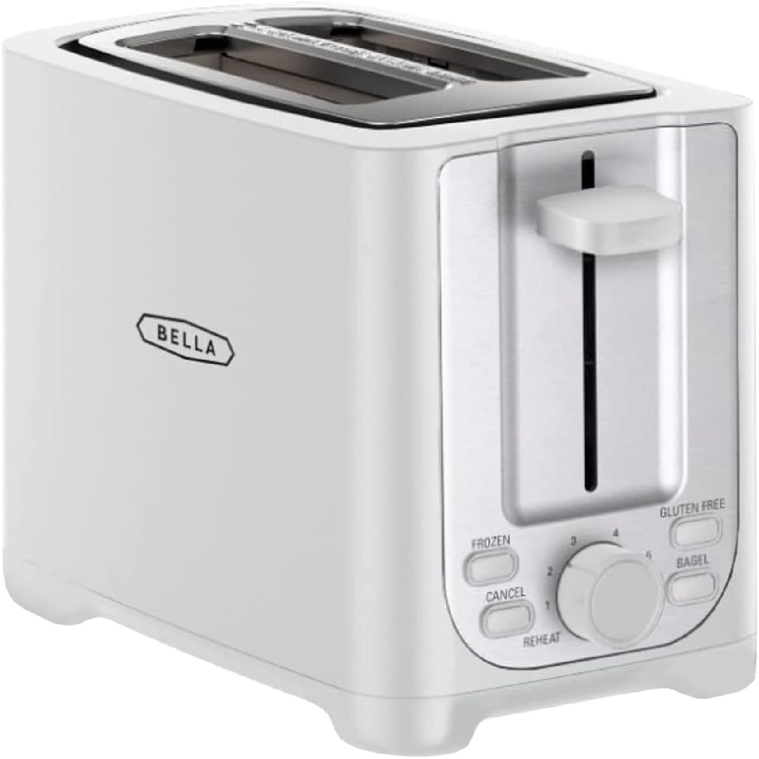 bella 2 Slice Toaster with Auto Shut Off - Extra Wide Slots & Removable Crumb Tray and Cancel, Defrost & Reheat Function - Toast Bread, Bagel & Waffle, White