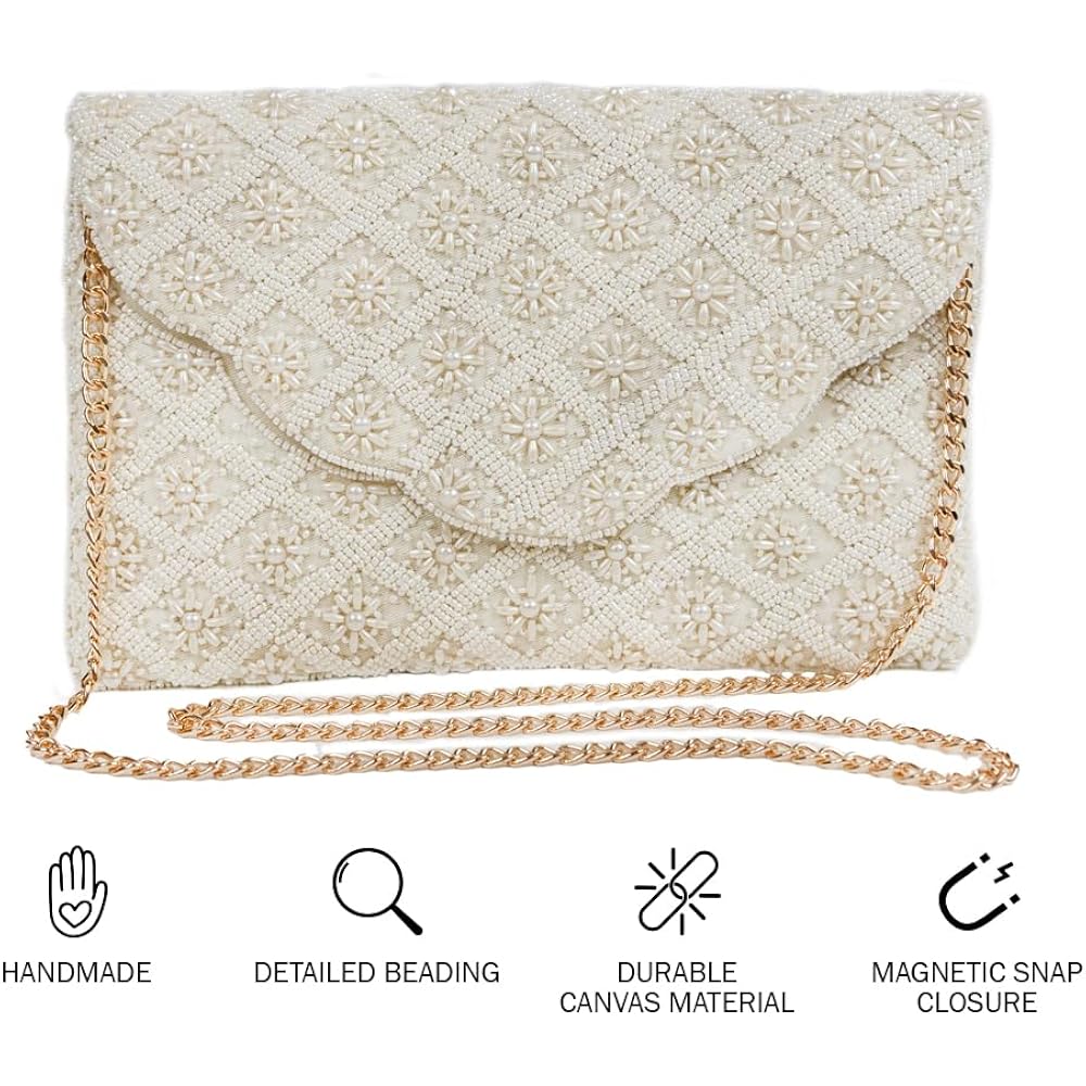 Bridal Purse Ivory Scallop Pearl Clutch Bag, Bridal Clutch, Hand Beaded Bride Purse For Evening Bag, Bachelorette Party, Gifts For Engagement, Bridal Shower, Wedding Party