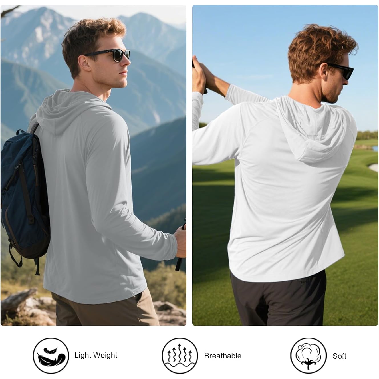 Hovsiyla 5 Pack Men'S Fishing Shirts Long Sleeve Upf Sun Protection Hoodie Lightweight Hiking Running Swimming Athletic Shirt