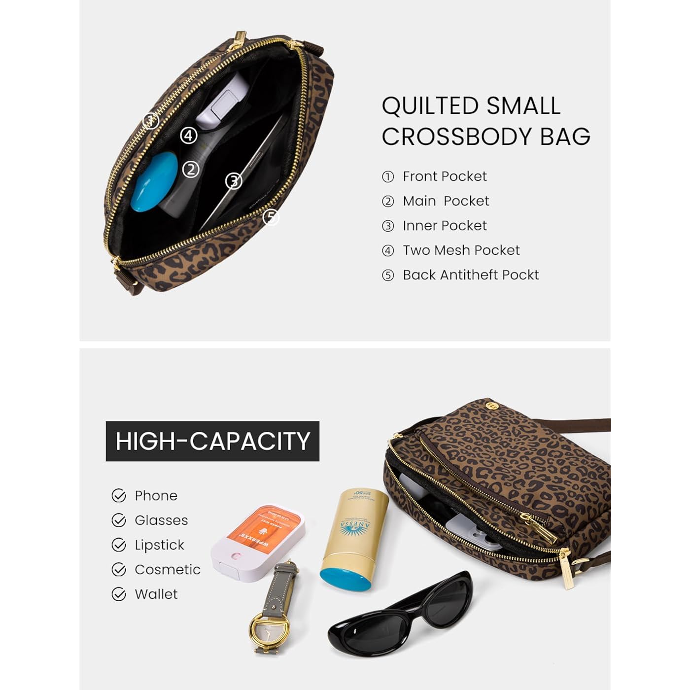 Mexs Everywhere Crossbody Bag 2L Metal Hardware, Casual Crossbody Bags For Women Travel Purse Shoulder Handbags Wallet