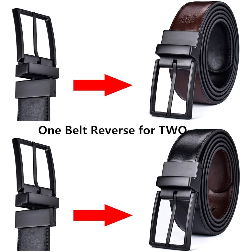 Beltox Fine Men'S Dress Belt Leather Reversible 1.25" Wide Rotated Buckle Gift Box