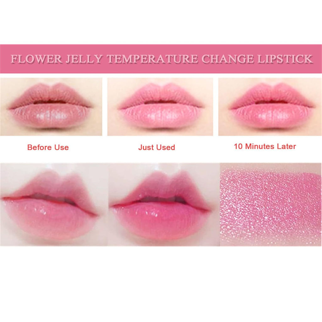 6 Pcs Crystal Flower Jelly Lipstick Set, Temperature Change Moisturizer Long Lasting Flower Lip Stick Nutritious Lip Balm Magic Color Change Lip Gloss Makeup