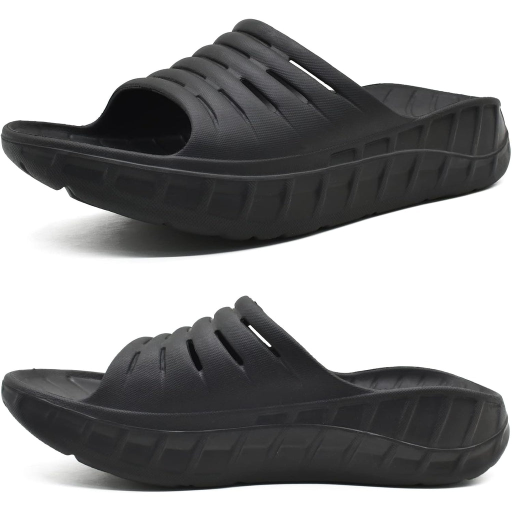 Kuailu Mens Recovery Sandals Orthotic Arch Support Open Toe Sport Slides Thick Cushion Orthopedic Plantar Fasciitis Slip On Wide Width Summer Pool Beach Waterproof