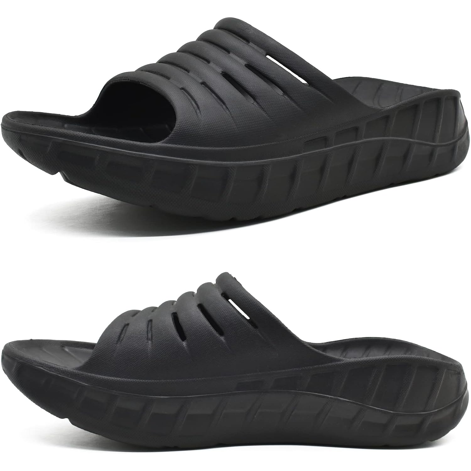 Kuailu Mens Recovery Sandals Orthotic Arch Support Open Toe Sport Slides Thick Cushion Orthopedic Plantar Fasciitis Slip On Wide Width Summer Pool Beach Waterproof