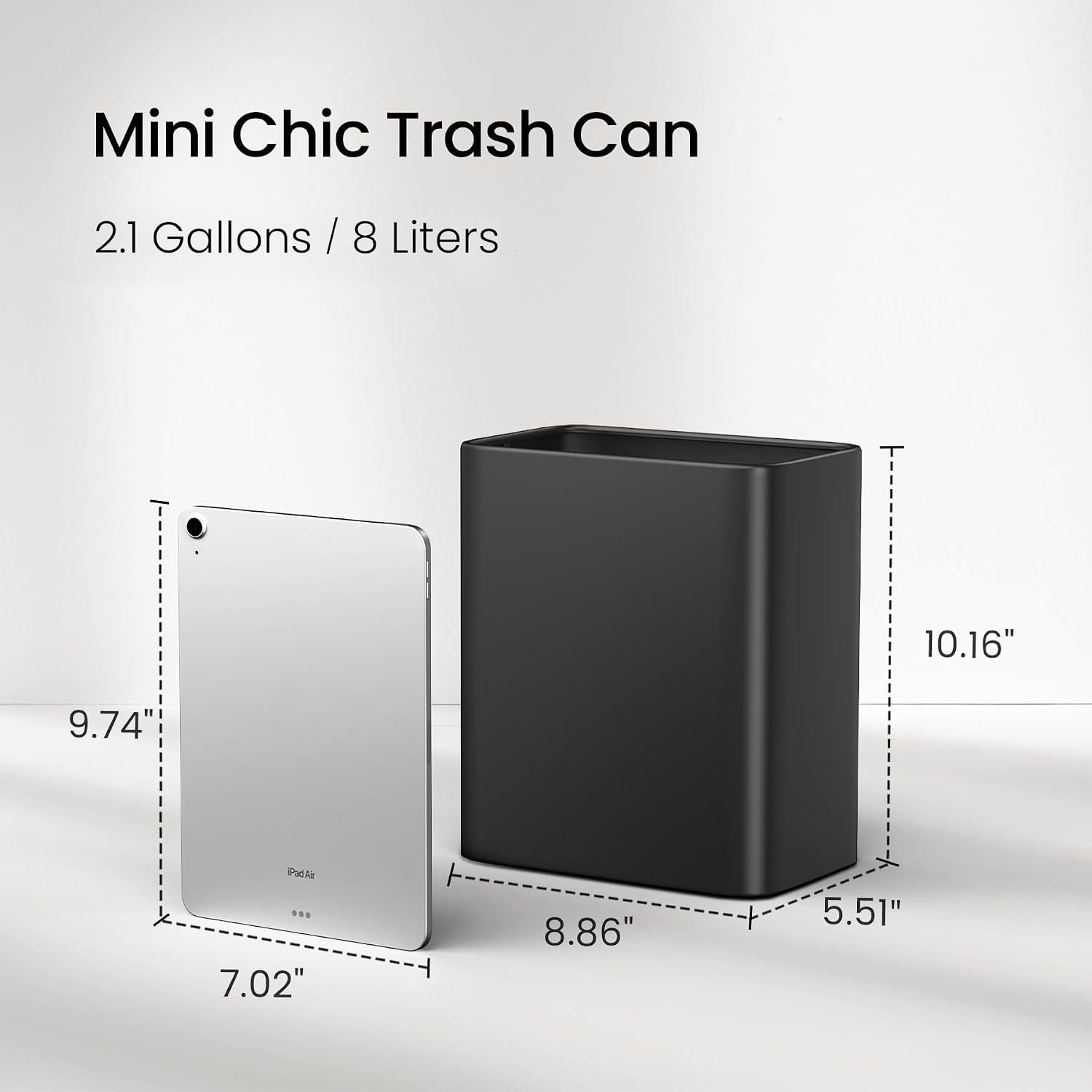 Cesun Small Bathroom Trash Can 2.1 Gallon Wastebasket, Modern Metal Garbage Can Office Waste Basket, Matte Black Stainless Steel Trash Bin For Bedroom, Home Office, Toilet, Rv, Near Desk, Under Sink