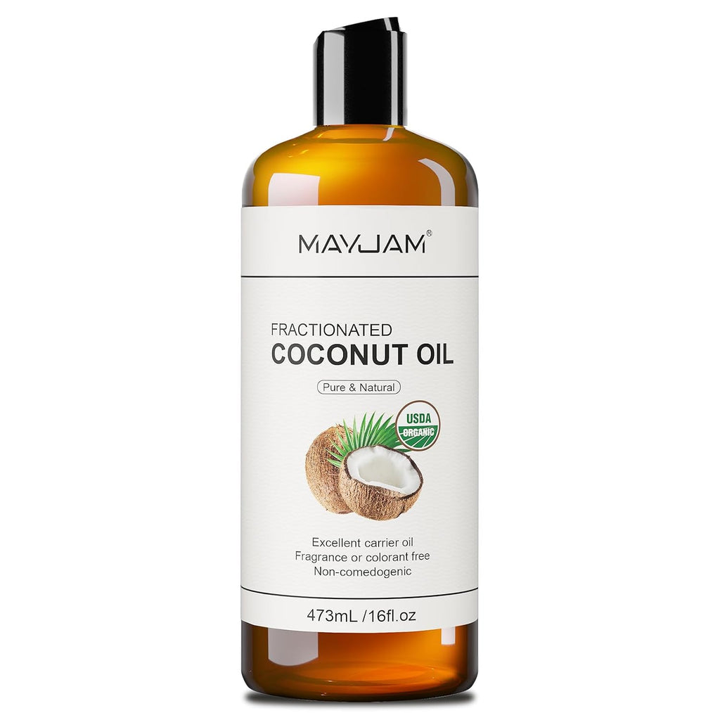 Mayjam Organic Fractionated Coconut Oils Liquid 16Oz, 100% Pure & Natural Usda Certified Cold Pressed Coconut Carrier Oil For Face Skin & Hair Moisturizing, Body Massage Oil For Essential Oils Mixing
