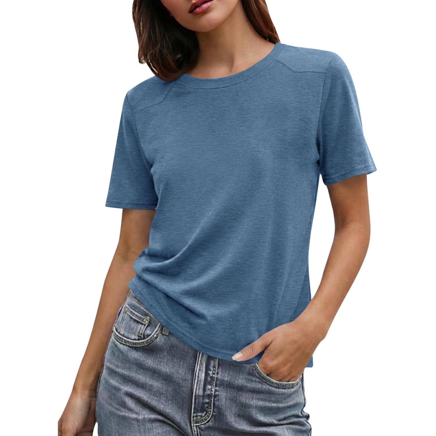 Cicy Bell Womens Summer Short Sleeve T-Shirts Trendy Casual Crew Neck Tops Loose Fit Basic Tees