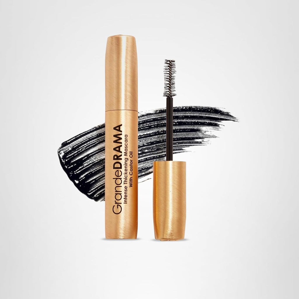 Grande Cosmetics Grandedrama Intense Thickening Black Mascara With Castor Oil, Volumizing, Conditioning, Buildable Formula (0.32 Oz)