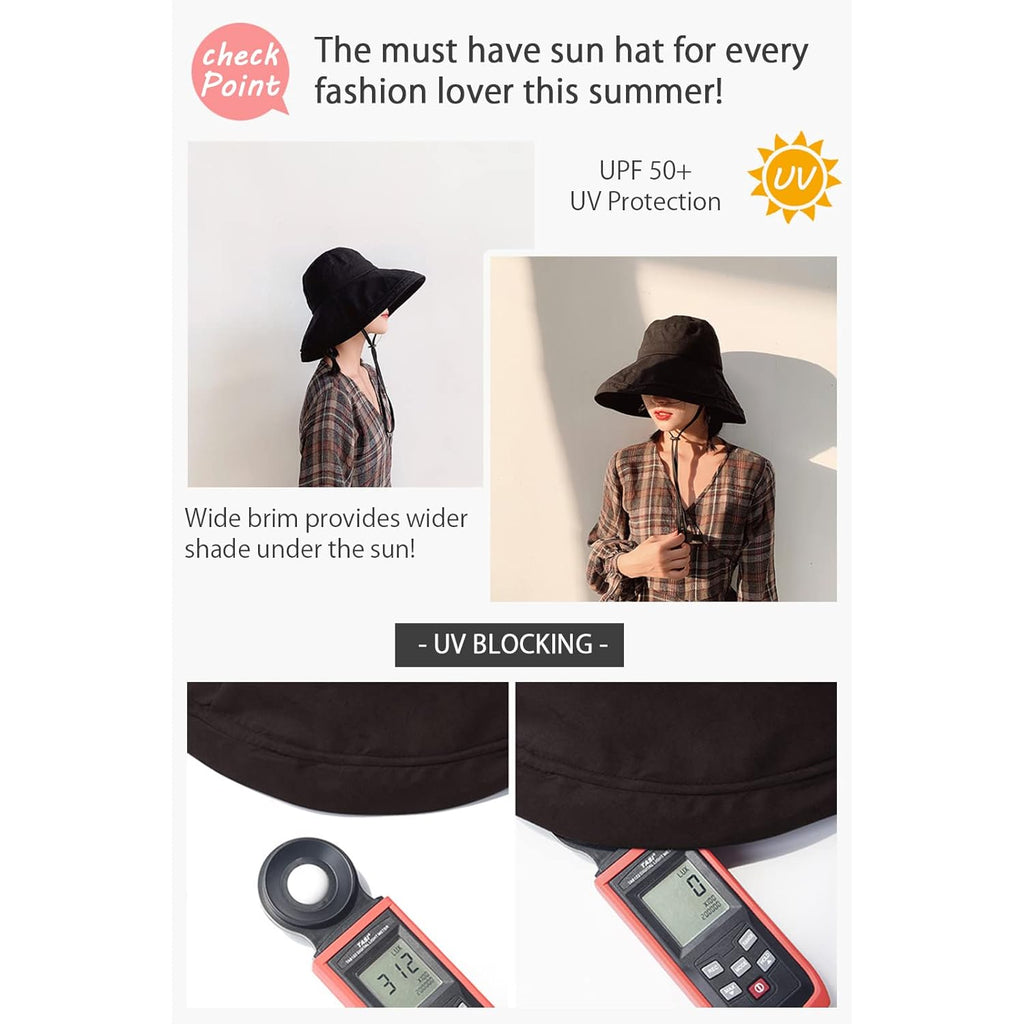 Wide Brim Bucket Hat - UPF50+ Protection Travel Beach Sun Hat with Semi-Rigid Adjustable Foldable Brim