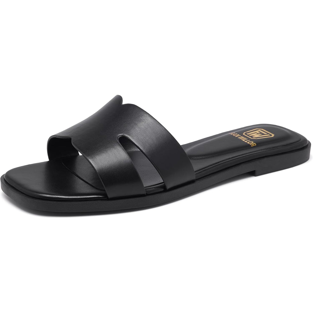 Women'S Flat Sandals Dressy Comfortable Slide Sandals Fashion Square Open Toe Slip On Beach Sandals For Summer