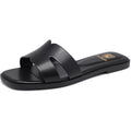 Women'S Flat Sandals Dressy Comfortable Slide Sandals Fashion Square Open Toe Slip On Beach Sandals For Summer